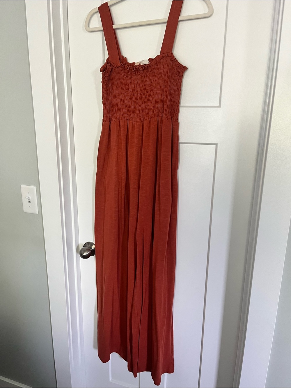 Roxy Rust Smocked Jumpsuit with Wide Straps